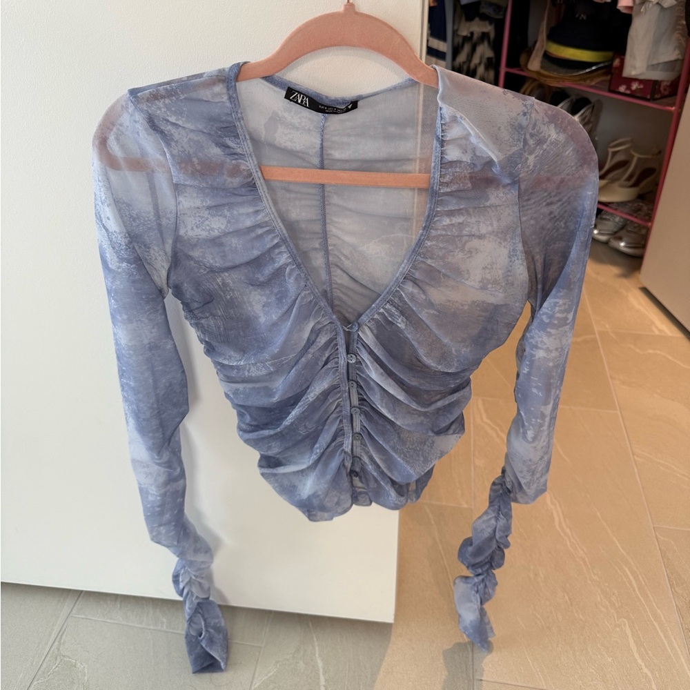 Zara Draped Printed Tulle Top